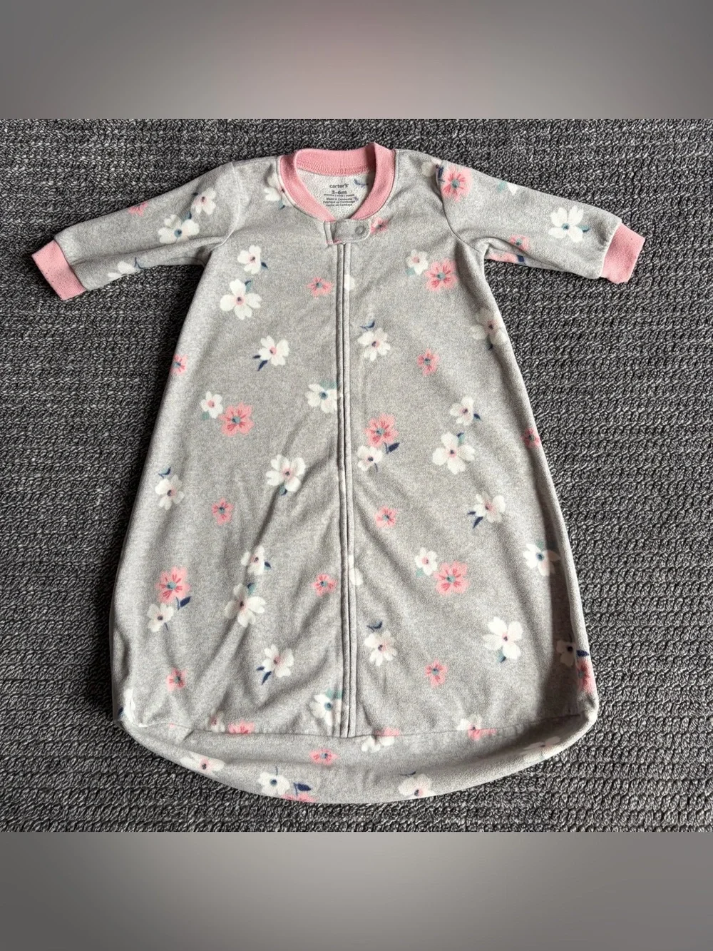 Carter’s Baby Girl 3-6M Sleep Sack Gray Floral Long Sleeve Fleece Zip Up Blanket